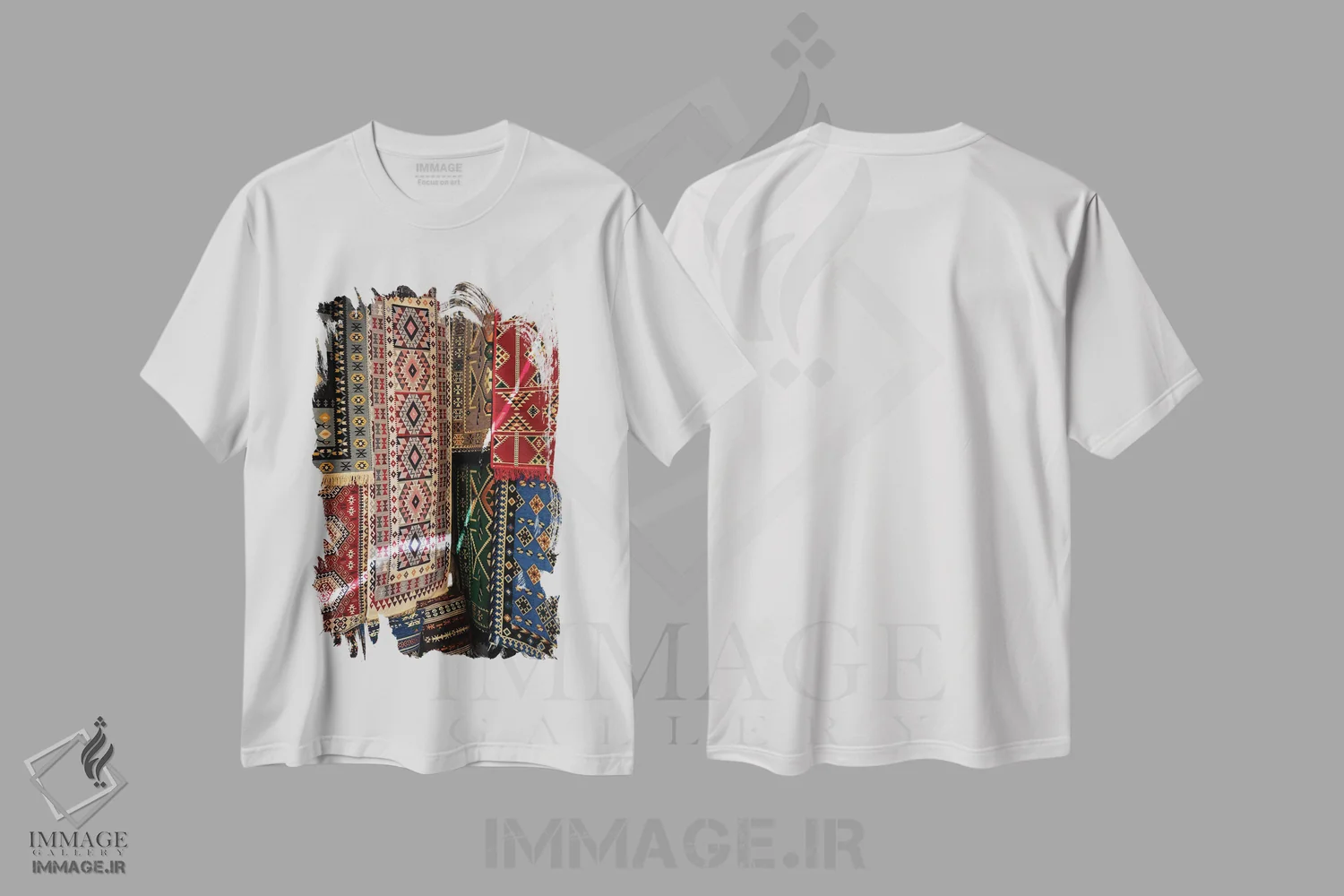 تیشرت سفید طرح دار گلیم، تزئینی اثر گیلیارد برسسان | immage.ir