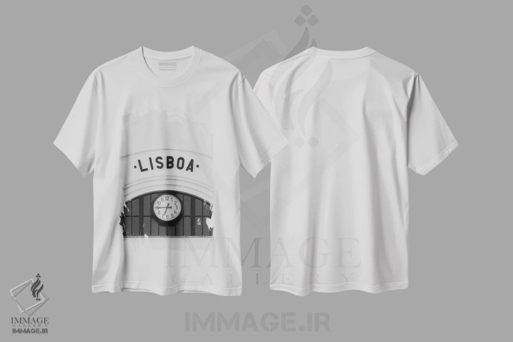 تیشرت سفید طرح دار لیسبون، عکاسی سیاه و سفید اثر گیلیارد برسسان | فروشگاه ایماژ