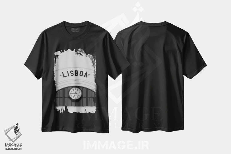 تیشرت مشکی طرح دار لیسبون، عکاسی سیاه و سفید اثر گیلیارد برسسان | immage.ir