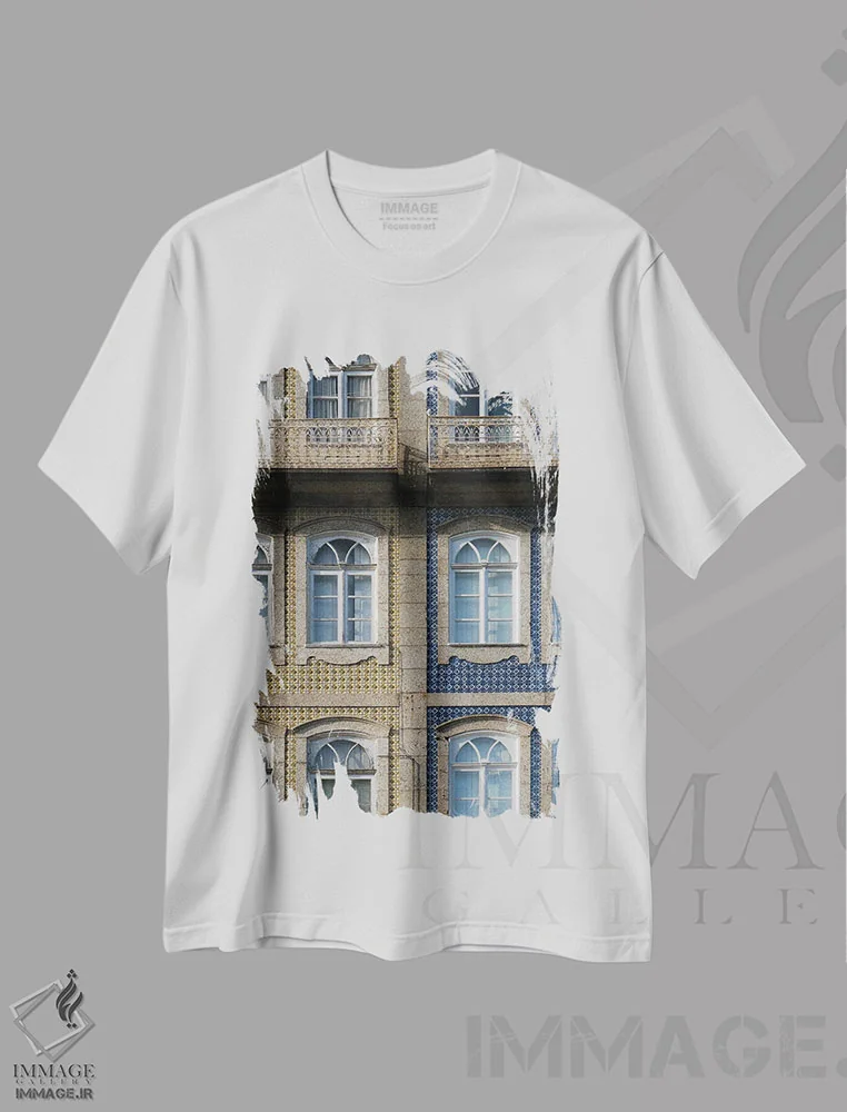 تیشرت سفید طرح دار زرد و آبی، عکاسی ترکیبی اثر گیلیارد برسسان | فروشگاه ایماژ