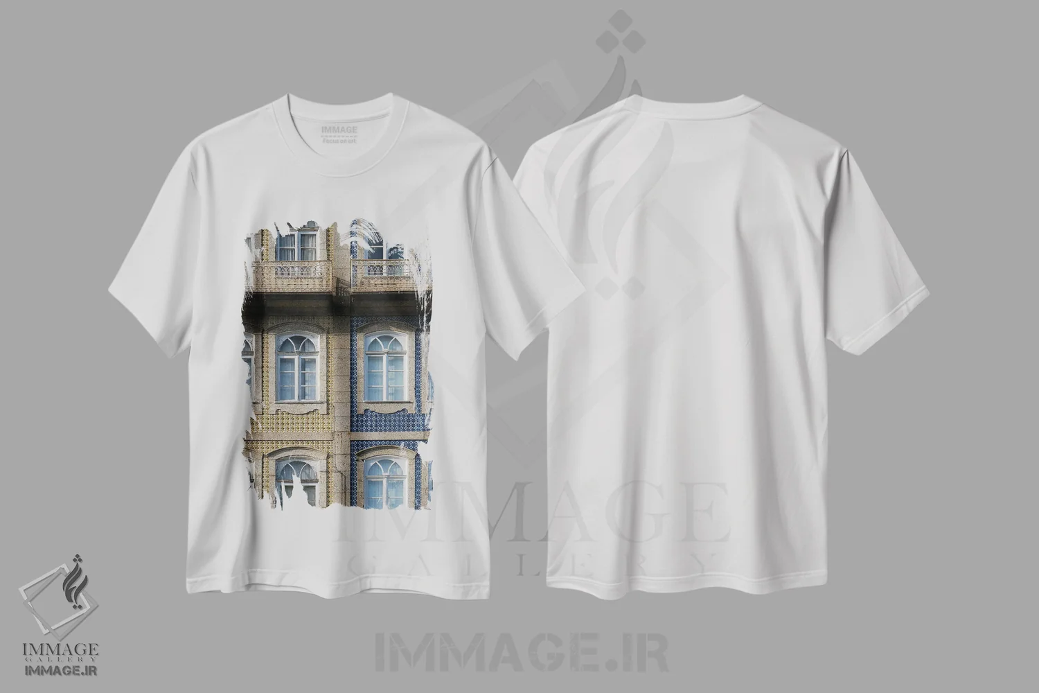 تیشرت سفید طرح دار زرد و آبی، عکاسی ترکیبی اثر گیلیارد برسسان | فروشگاه ایماژ
