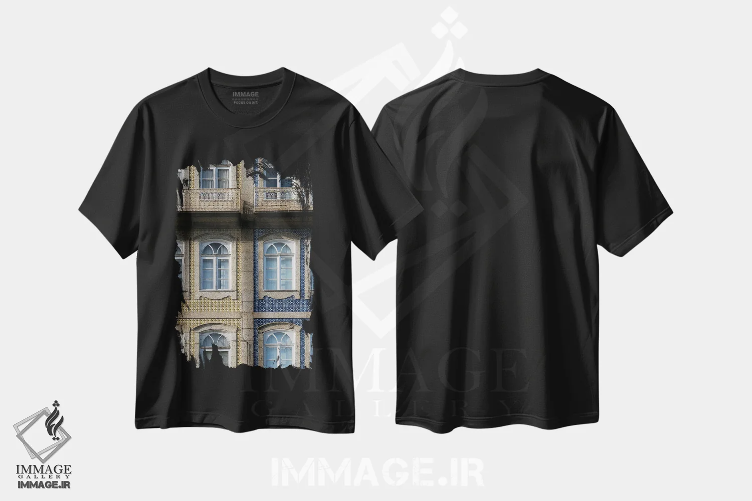تیشرت مشکی طرح دار زرد و آبی، عکاسی ترکیبی اثر گیلیارد برسسان | immage.ir