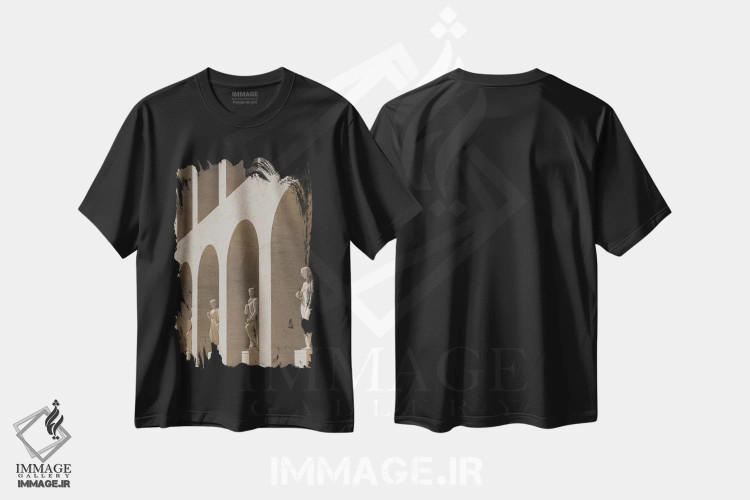 تیشرت مشکی طرح دار مجسمه ها و طاق ها، عکاسی ترکیبی اثر گیلیارد برسسان | فروشگاه ایماژ