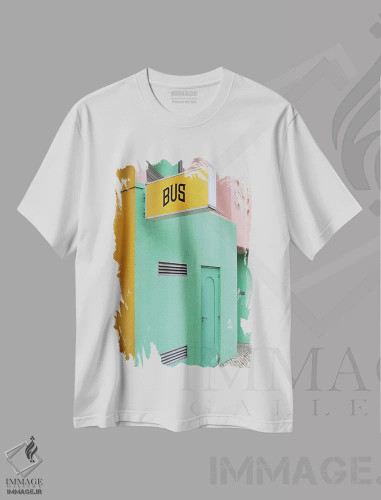تیشرت سفید طرح دار استودیو اتوبوس، مدیوم اثر گیلیارد برسسان | فروشگاه ایماژ