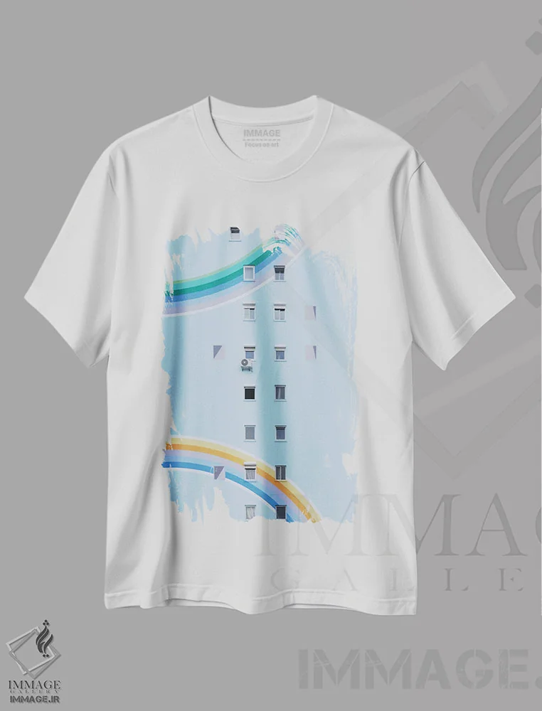 تیشرت سفید طرح دار ساختمان رنگین کمانی، مدیوم اثر گیلیارد برسسان | immage.ir