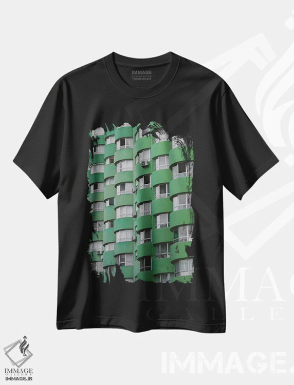 تیشرت مشکی طرح دار ساختمان سبز، مدیوم اثر گیلیارد برسسان | immage.ir