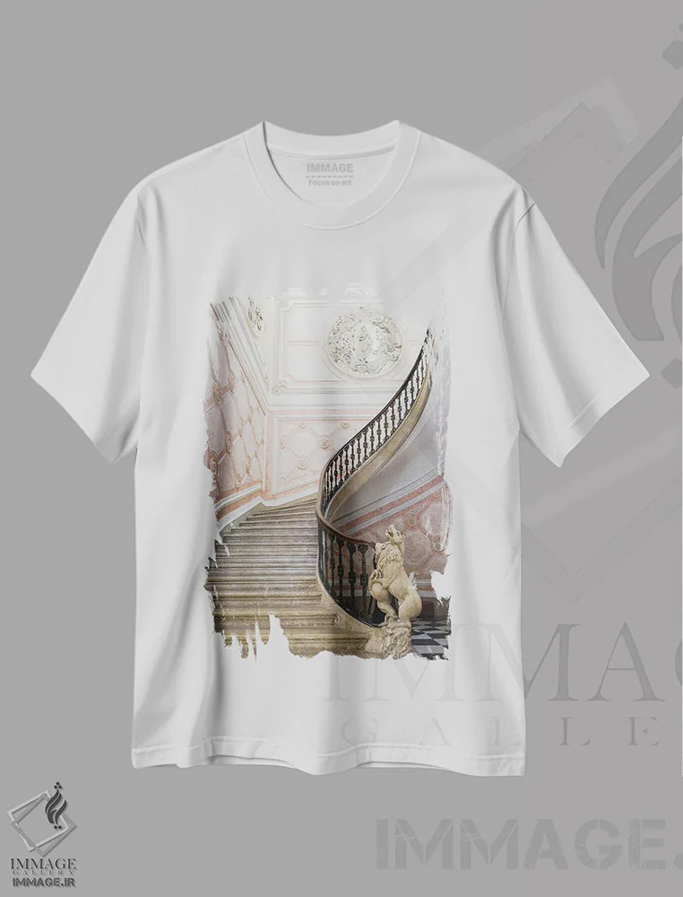 تیشرت سفید طرح دار پله ها، مدیوم اثر گیلیارد برسسان | فروشگاه ایماژ