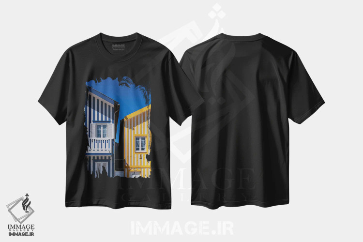 تیشرت مشکی طرح دار خانه های آویرو، مدیوم اثر گیلیارد برسسان | فروشگاه ایماژ