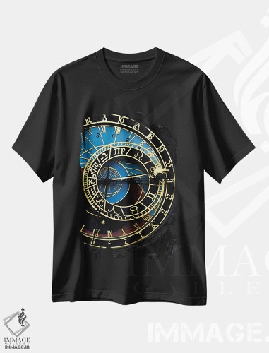 تیشرت مشکی طرح دار ساعت، مدیوم اثر گیلیارد برسسان | فروشگاه ایماژ