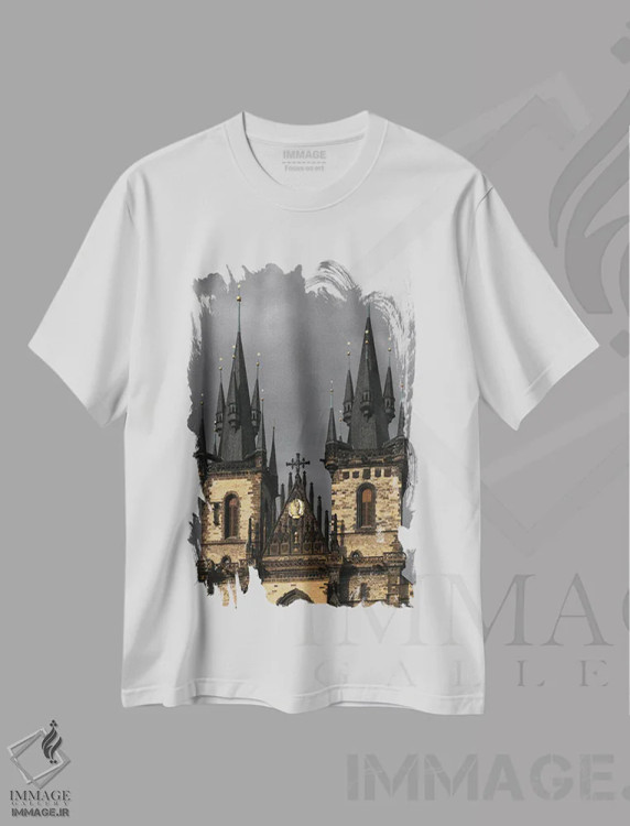 تیشرت سفید طرح دار ستاره های طلایی، مدیوم اثر گیلیارد برسسان | فروشگاه ایماژ