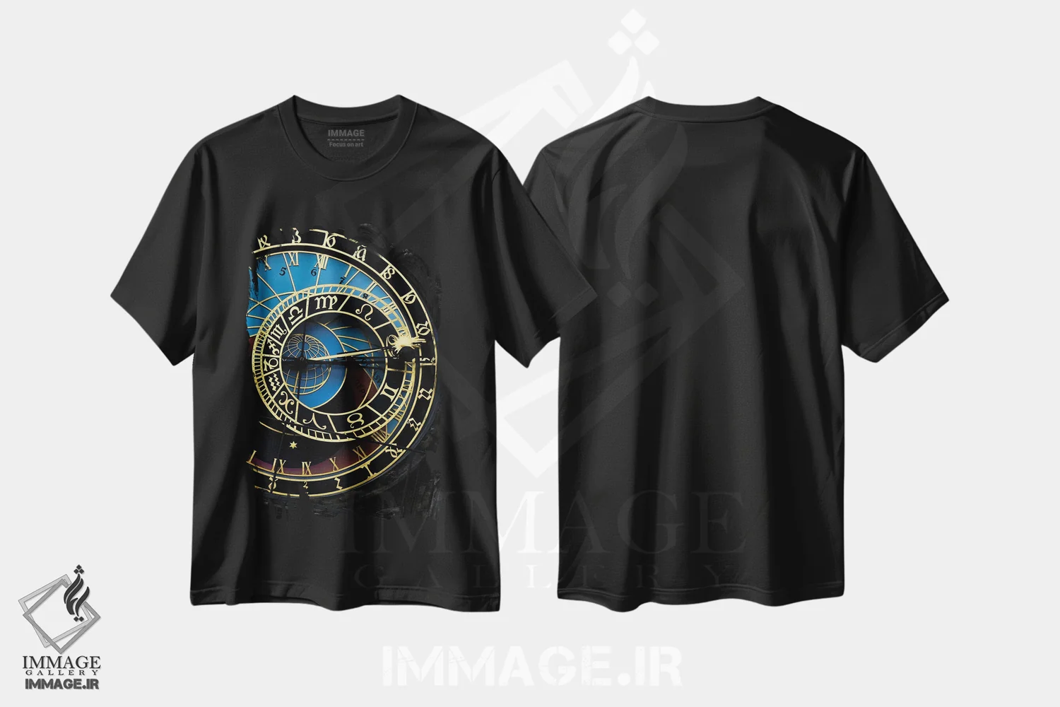 تیشرت مشکی طرح دار ساعت، مدیوم اثر گیلیارد برسسان | فروشگاه ایماژ
