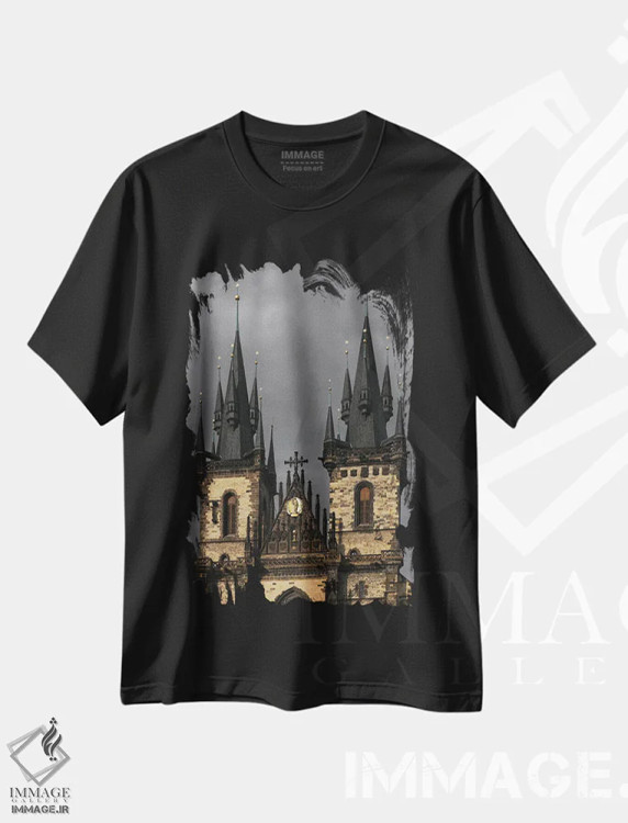 تیشرت مشکی طرح دار ستاره های طلایی، مدیوم اثر گیلیارد برسسان | immage.ir