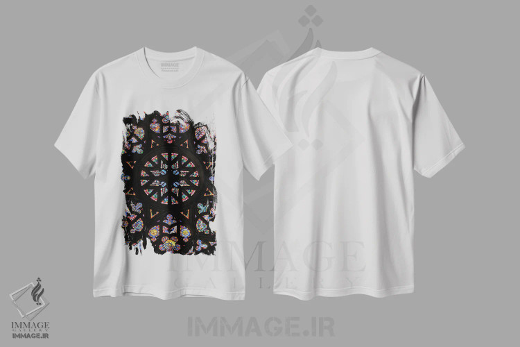 تیشرت سفید طرح دار شیشه های رنگی، مدیوم اثر گیلیارد برسسان | immage.ir