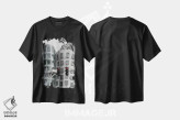 تیشرت مشکی طرح دار ساختمان کج، عکاسی با رنگ های درخشان اثر گیلیارد برسسان | immage.ir