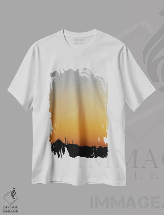 تیشرت سفید طرح دار انعکاس های غروب، مدیوم اثر گیلیارد برسسان | فروشگاه ایماژ