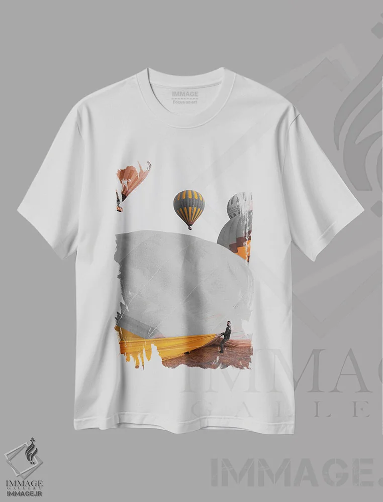 تیشرت سفید طرح دار رویای هوای داغ، عکاسی با رنگ های درخشان اثر گیلیارد برسسان | immage.ir