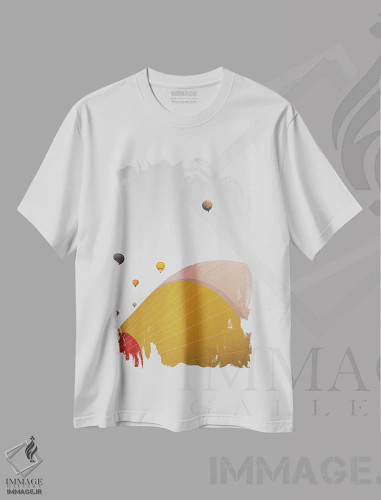 تیشرت سفید طرح دار به سوی آسمان، عکاسی با رنگ های درخشان اثر گیلیارد برسسان | فروشگاه ایماژ
