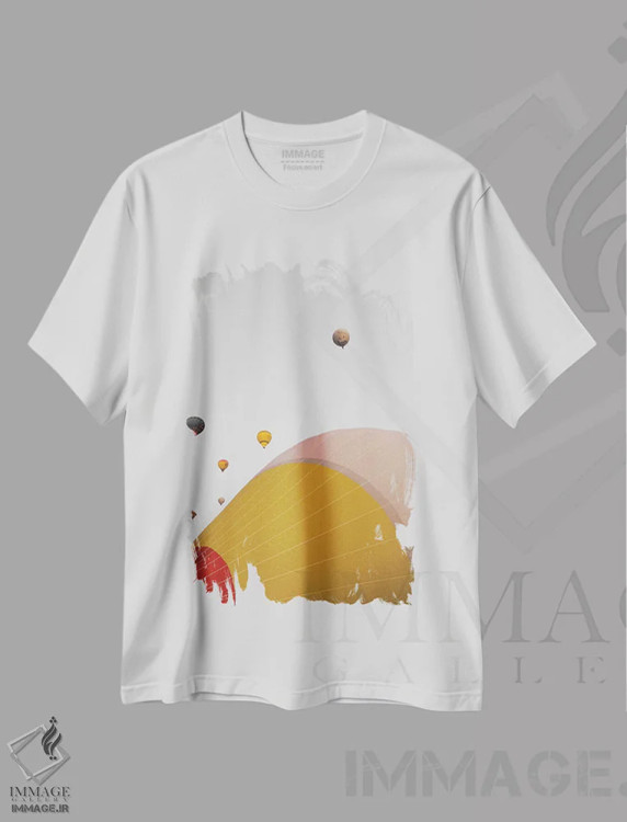 تیشرت سفید طرح دار به سوی آسمان، عکاسی با رنگ های درخشان اثر گیلیارد برسسان | فروشگاه ایماژ