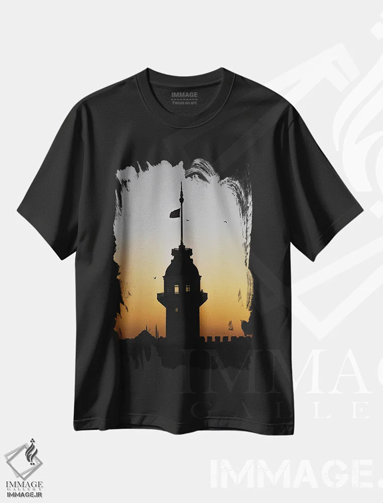 تیشرت مشکی طرح دار برج غروب، مدیوم اثر گیلیارد برسسان | فروشگاه ایماژ