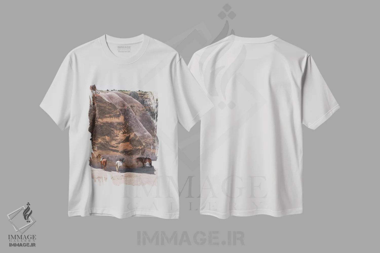 تیشرت سفید طرح دار سه اسب، مدیوم اثر گیلیارد برسسان | فروشگاه ایماژ
