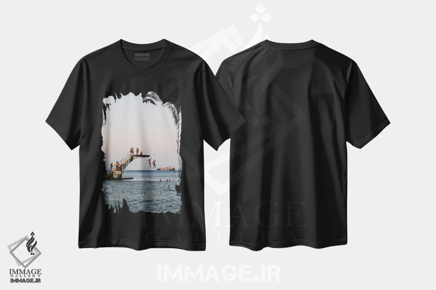 تیشرت مشکی طرح دار برخورد با آب، مدیوم اثر گیلیارد برسسان | فروشگاه ایماژ