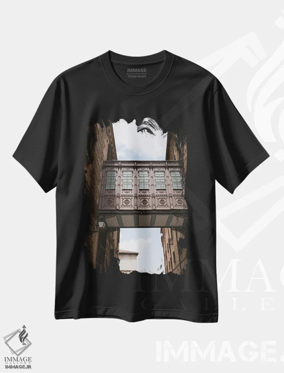 تیشرت مشکی طرح دار پل ساختمان ها، مدیوم اثر گیلیارد برسسان | فروشگاه ایماژ