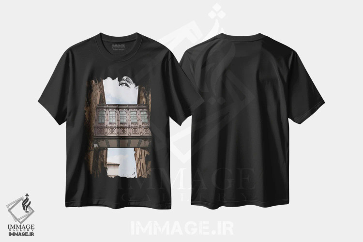 تیشرت مشکی طرح دار پل ساختمان ها، مدیوم اثر گیلیارد برسسان | فروشگاه ایماژ