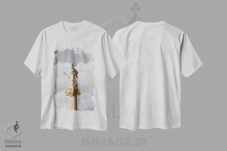 تیشرت سفید طرح دار الهه آتنا، مدیوم اثر گیلیارد برسسان | فروشگاه ایماژ