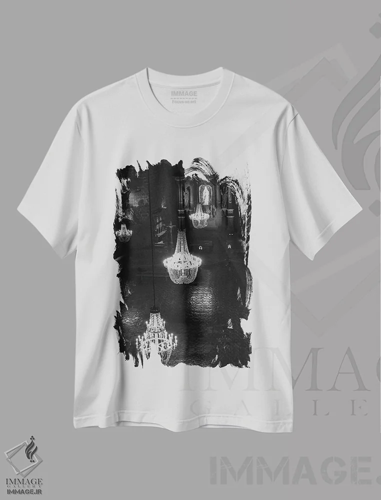 تیشرت سفید طرح دار لوسترها، عکاسی سیاه و سفید اثر گیلیارد برسسان | immage.ir