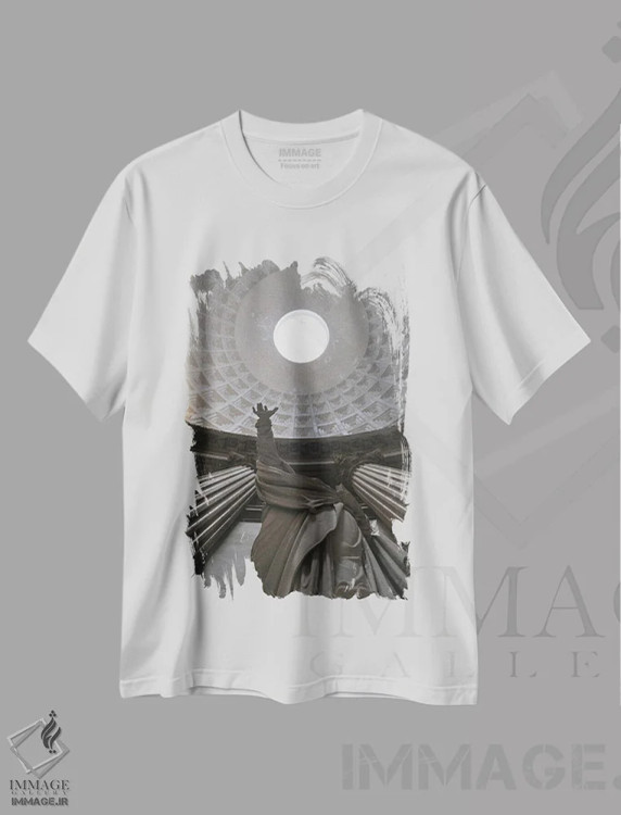تیشرت سفید طرح دار دست بلند، دکوراسیون جایگزین اثر گیلیارد برسسان | immage.ir