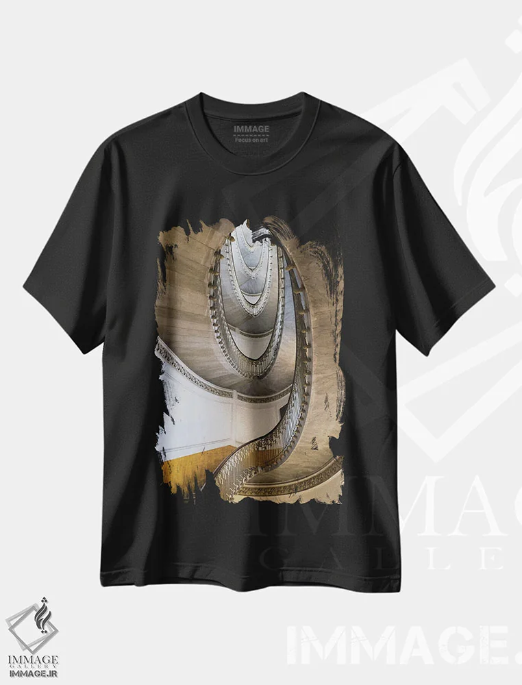 تیشرت مشکی طرح دار پله های چشم نما، دکوراسیون جایگزین اثر گیلیارد برسسان | فروشگاه ایماژ