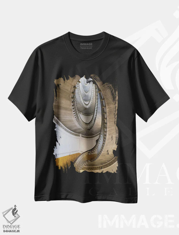 تیشرت مشکی طرح دار پله های چشم نما، دکوراسیون جایگزین اثر گیلیارد برسسان | فروشگاه ایماژ