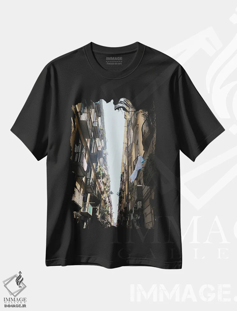 تیشرت مشکی طرح دار خیابان ناپل، مدیوم اثر گیلیارد برسسان | immage.ir