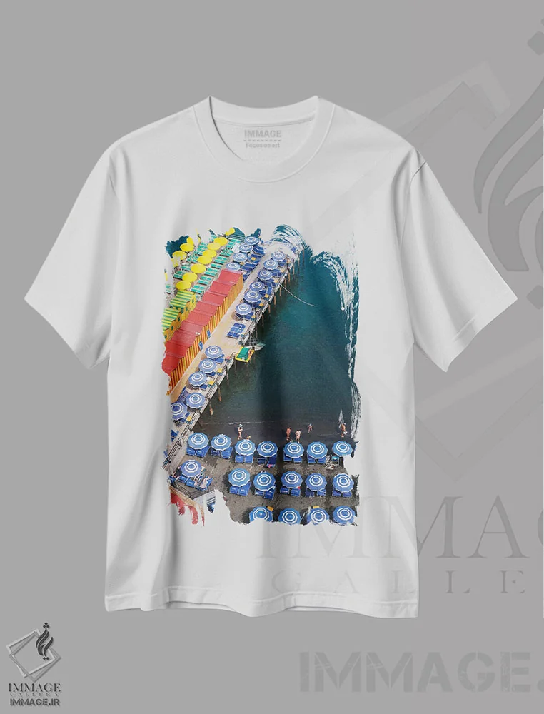 تیشرت سفید طرح دار هندسی تابستانی، مدیوم اثر گیلیارد برسسان | فروشگاه ایماژ