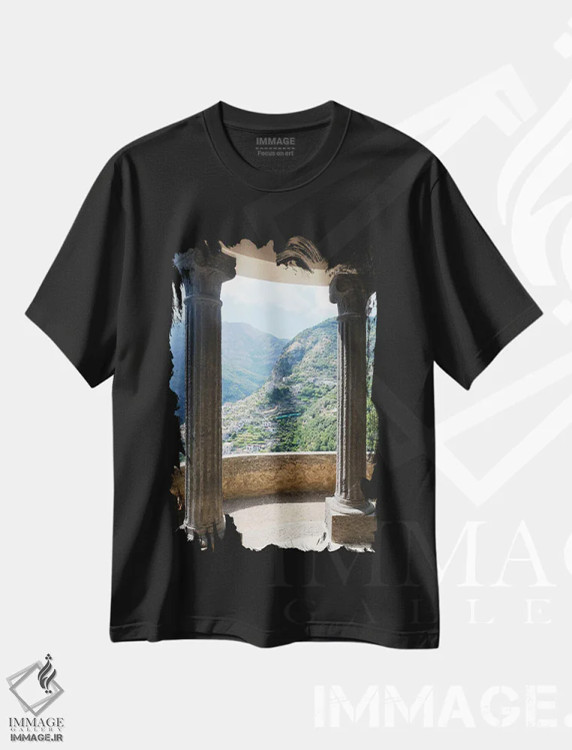 تیشرت مشکی طرح دار نمای کوهستان، مدیوم اثر گیلیارد برسسان | فروشگاه ایماژ