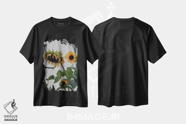 تیشرت مشکی طرح دار گل های آفتابگردان، عکاسی ماکرو اثر گیلیارد برسسان | immage.ir