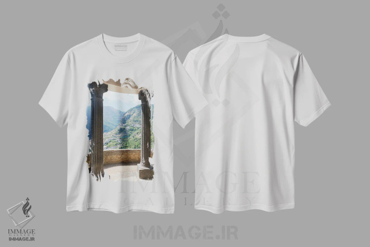 تیشرت سفید طرح دار نمای کوهستان، مدیوم اثر گیلیارد برسسان | immage.ir