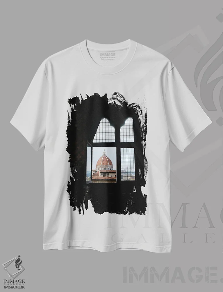 تیشرت سفید طرح دار پنجره فلورانس، دکوراسیون جایگزین اثر گیلیارد برسسان | فروشگاه ایماژ