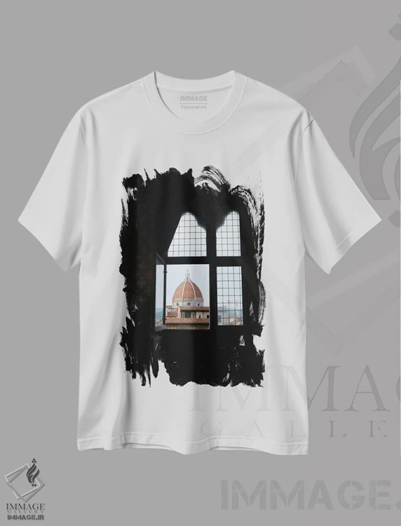 تیشرت سفید طرح دار پنجره فلورانس، دکوراسیون جایگزین اثر گیلیارد برسسان | فروشگاه ایماژ