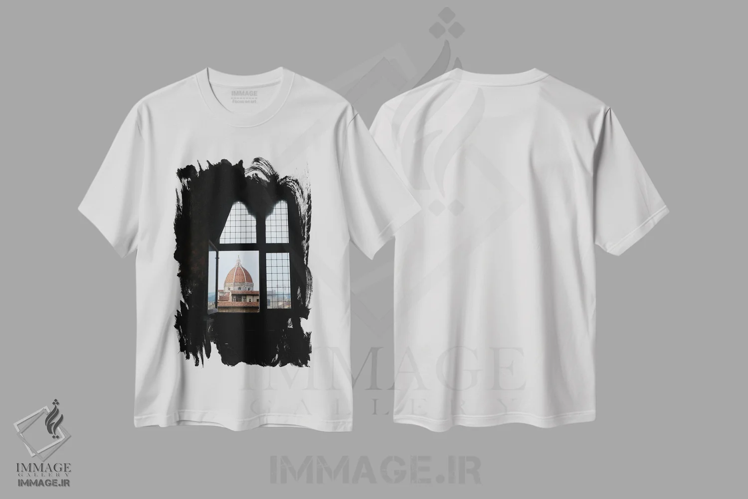 تیشرت سفید طرح دار پنجره فلورانس، دکوراسیون جایگزین اثر گیلیارد برسسان | فروشگاه ایماژ