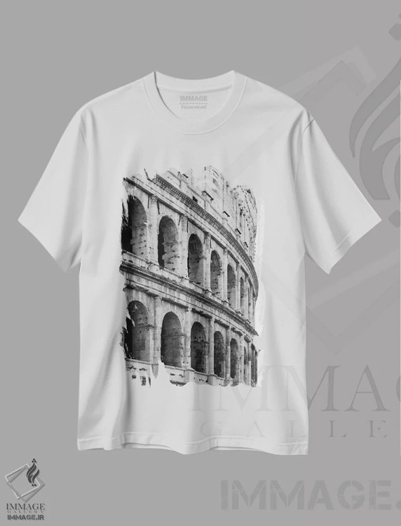 تیشرت سفید طرح دار کولوسئوم رم، عکاسی سیاه و سفید اثر گیلیارد برسسان | immage.ir