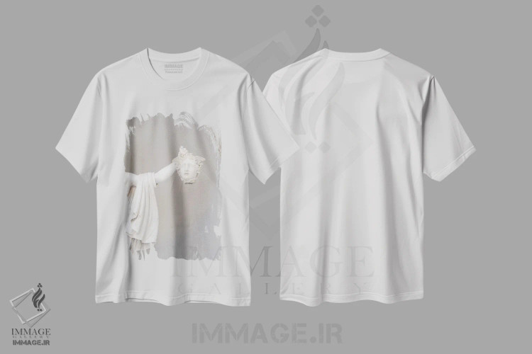 تیشرت سفید طرح دار سر مدوسا، دکوراسیون جایگزین اثر گیلیارد برسسان | فروشگاه ایماژ