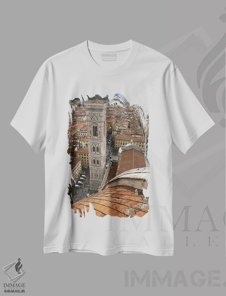 تیشرت سفید طرح دار منظره فلورانس، عکاسی ترکیبی اثر گیلیارد برسسان | فروشگاه ایماژ
