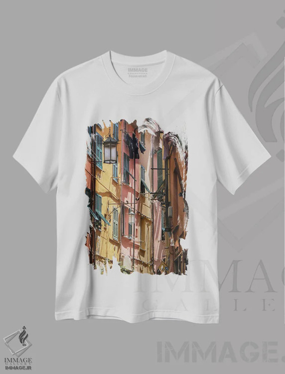 تیشرت سفید طرح دار رنگ های پاستلی، عکاسی ترکیبی اثر گیلیارد برسسان | immage.ir