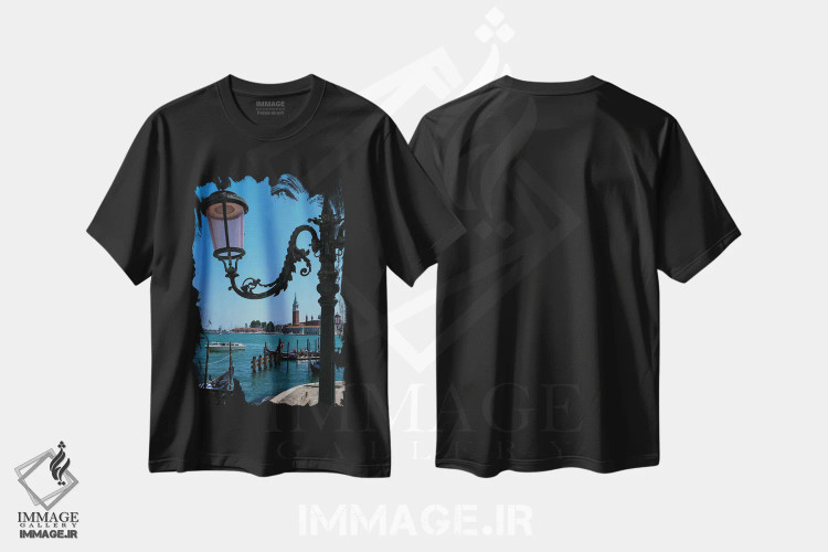 تیشرت مشکی طرح دار سونات ونیزی، عکاسی ترکیبی اثر گیلیارد برسسان | فروشگاه ایماژ