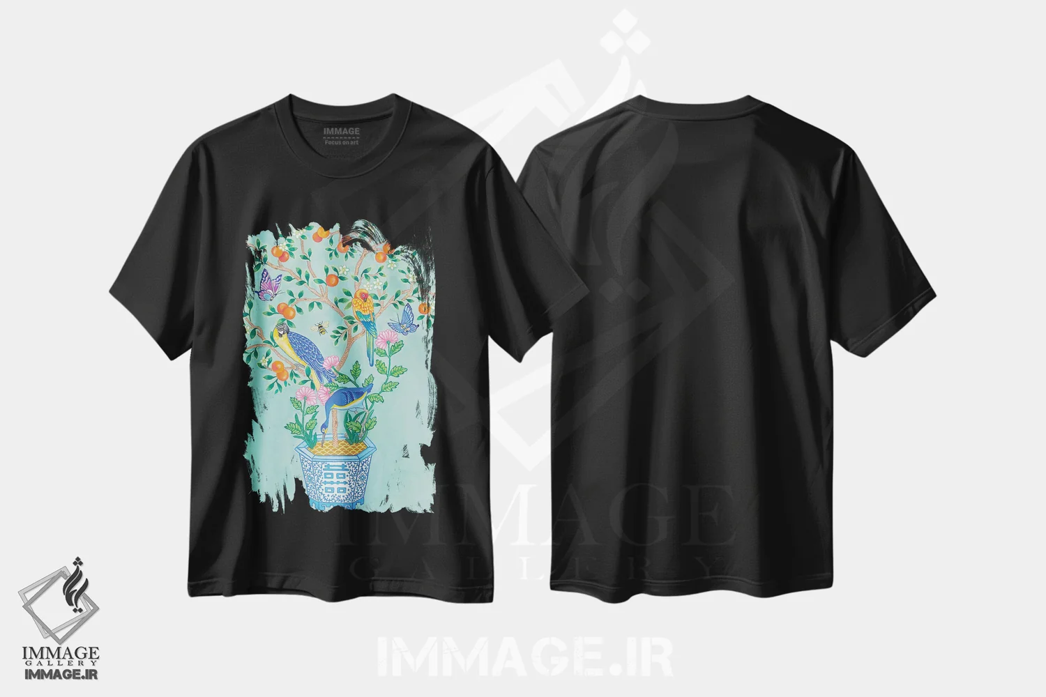 تیشرت مشکی طرح دار آثار گرین ارکید بوتیک - immage.ir