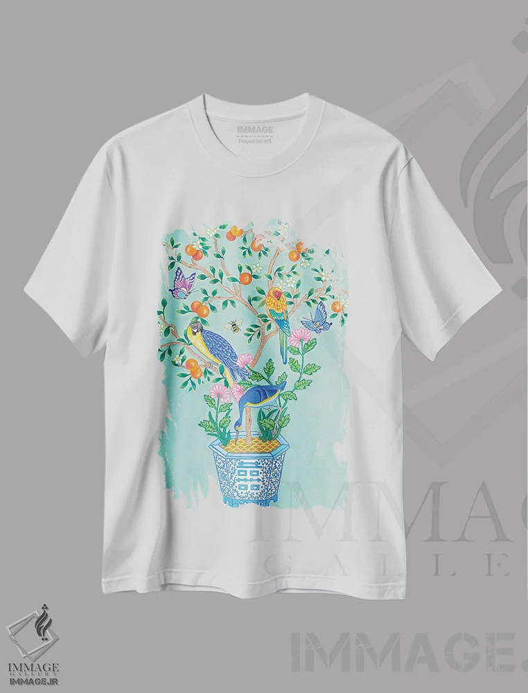 تیشرت سفید طرح دار آثار گرین ارکید بوتیک - فروشگاه ایماژ