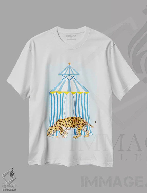 تیشرت سفید طرح دار جاگوار چینی با کابانا راه راه، دکور آسیایی اثر گرین ارکید بوتیک | فروشگاه ایماژ