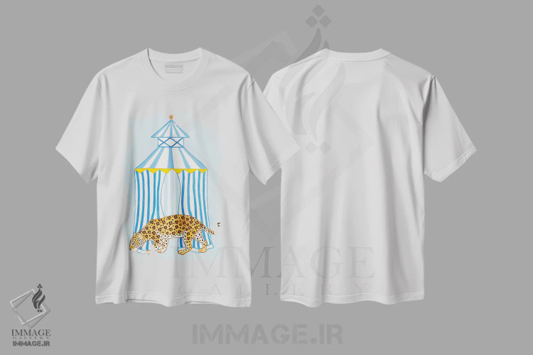 تیشرت سفید طرح دار جاگوار چینی با کابانا راه راه، دکور آسیایی اثر گرین ارکید بوتیک | فروشگاه ایماژ