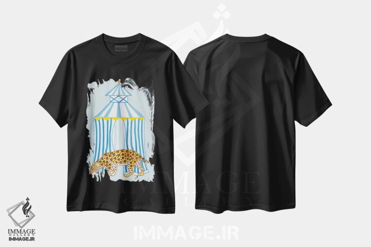 تیشرت مشکی طرح دار جاگوار چینی با کابانا راه راه، دکور آسیایی اثر گرین ارکید بوتیک | immage.ir